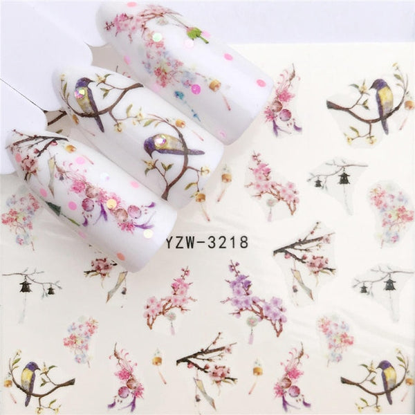 WUF 1 Sheets 2020 DIY Designer Water Transfer Tips Nail Art Pink Rose Flower Sticker Decals Women Beauty Wedding Nails