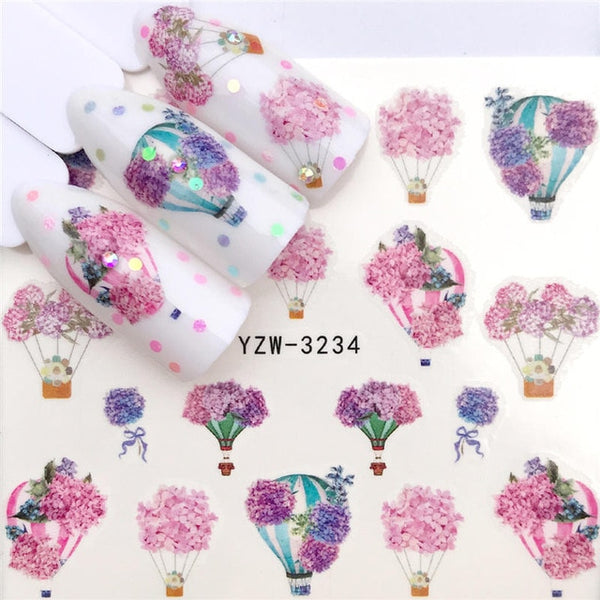 WUF 1 Sheets 2020 DIY Designer Water Transfer Tips Nail Art Pink Rose Flower Sticker Decals Women Beauty Wedding Nails