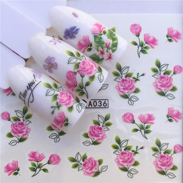 WUF 1 Sheets 2020 DIY Designer Water Transfer Tips Nail Art Pink Rose Flower Sticker Decals Women Beauty Wedding Nails