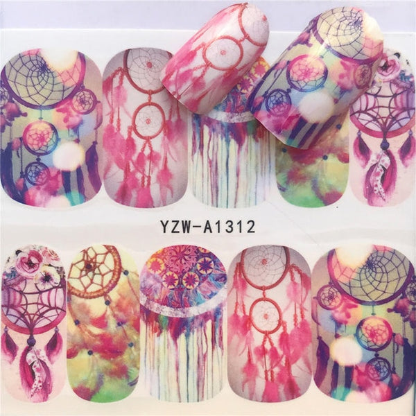 WUF 1 Sheets 2020 DIY Designer Water Transfer Tips Nail Art Pink Rose Flower Sticker Decals Women Beauty Wedding Nails