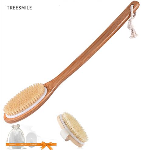 TREESMILE Exfoliating Wooden Body Massage Shower Brush Natural Bristle Bath Brush SPA Woman Man Skin Care Dry Body Brush D40