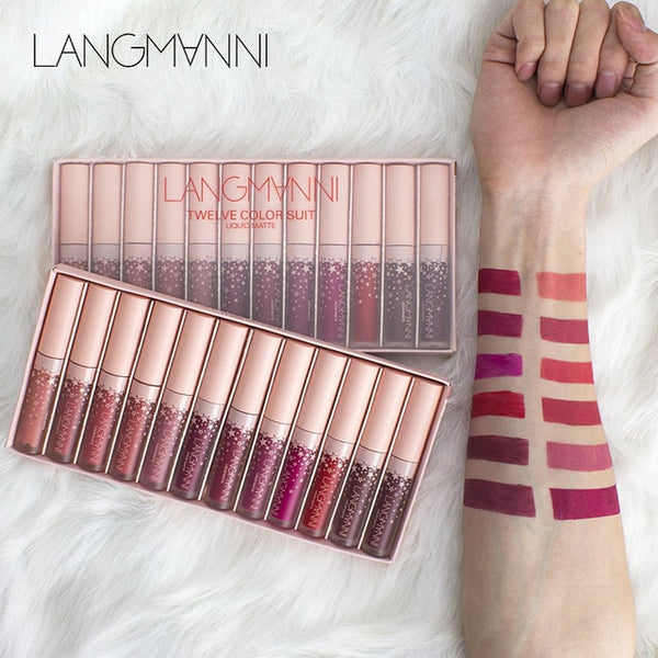 New coming matte lipstick set Waterproof Long Lasting Lip Gloss Velvet Pigment Batom Women Fashion Lip Makeup 12PCS/lot