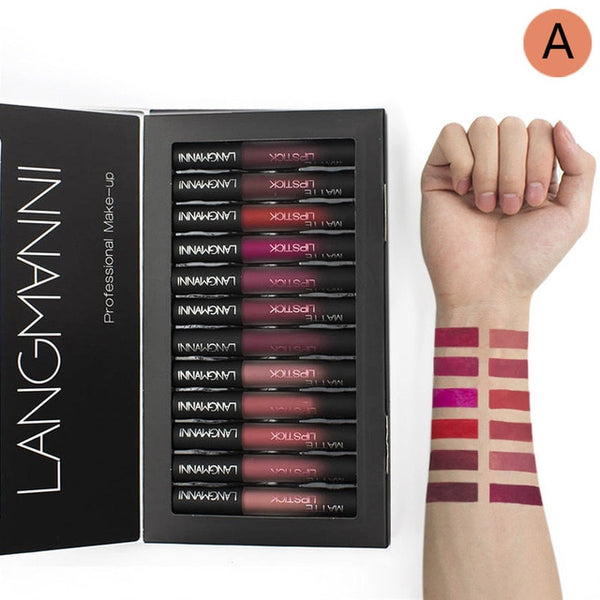 New coming matte lipstick set Waterproof Long Lasting Lip Gloss Velvet Pigment Batom Women Fashion Lip Makeup 12PCS/lot