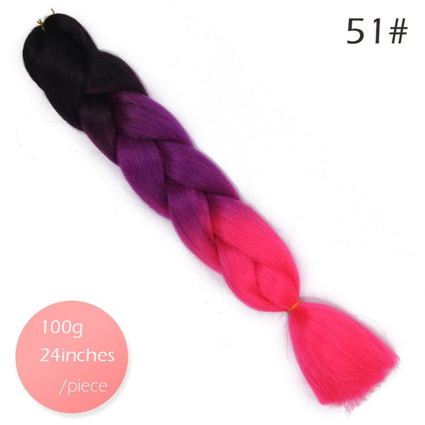 Doris beauty Ombre Jumbo Braids Synthetic Braiding Hair Crochet Braid 100g 24inch Hair Extension Pink Blue Green for Women