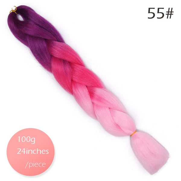 Doris beauty Ombre Jumbo Braids Synthetic Braiding Hair Crochet Braid 100g 24inch Hair Extension Pink Blue Green for Women