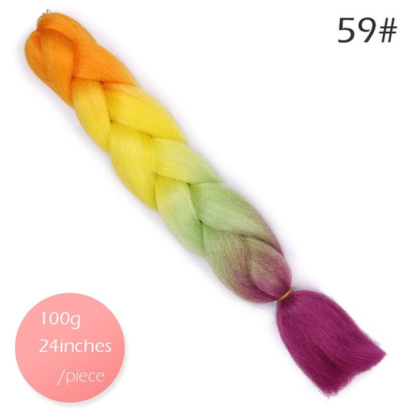 Doris beauty Ombre Jumbo Braids Synthetic Braiding Hair Crochet Braid 100g 24inch Hair Extension Pink Blue Green for Women