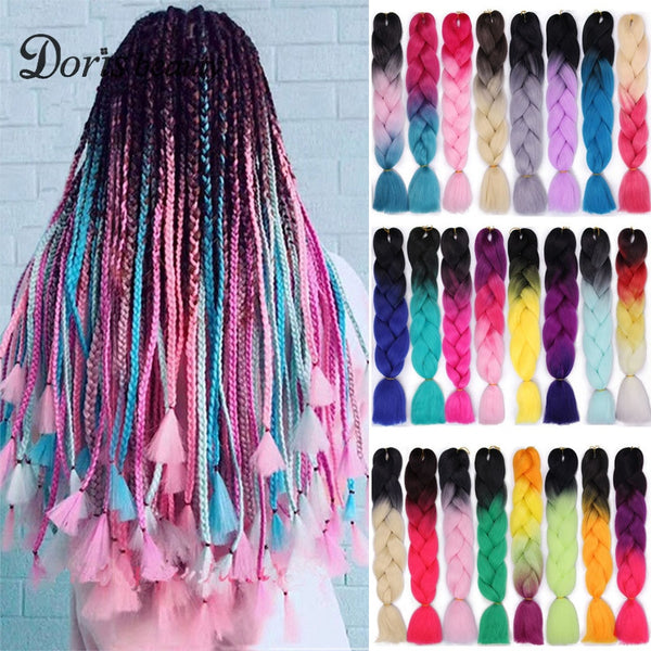 Doris beauty Ombre Jumbo Braids Synthetic Braiding Hair Crochet Braid 100g 24inch Hair Extension Pink Blue Green for Women
