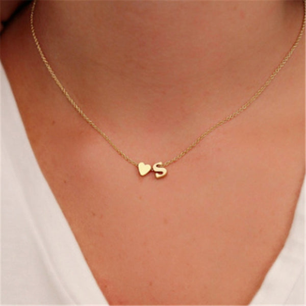 Fashion Tiny Dainty Heart Initial Necklace Personalized Letter Necklace