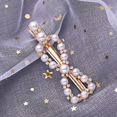 Hot Sale Women Girls Elegant Pearl Geometric Alloy Hair Clips