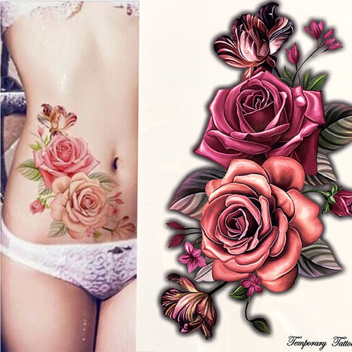 beauty 1piece make up Fake temporary tattoos stickers rose flowers arm shoulder tattoo waterproof women big flash tattoo on body