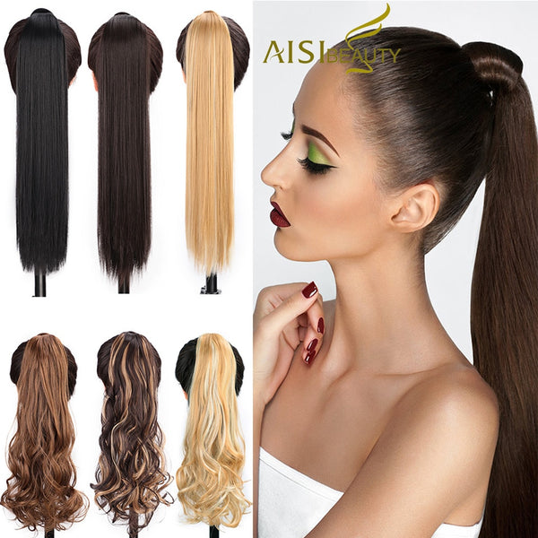 AISI BEAUTY Long Straight Hair Extension Synthetic Ponytail Hair Extensions with Black Blonde Brown Colors For Women
