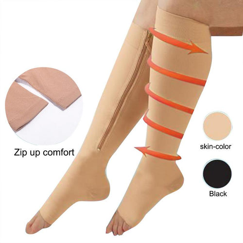 MISS M Women Burn Fat Zipper Socks Functional Compression Slim Sleeping Beauty Leg Shapper Socks Prevent Varicose Veins Socks