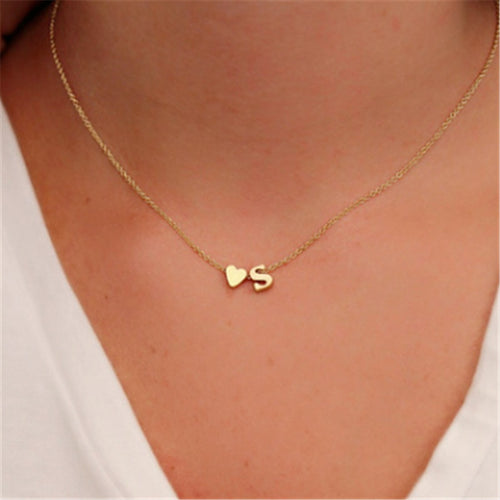 Fashion Tiny Dainty Heart Initial Necklace Personalized Letter Necklace